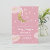 Invitation Baby shower Aquarelle rose et étoiles (Debout devant)
