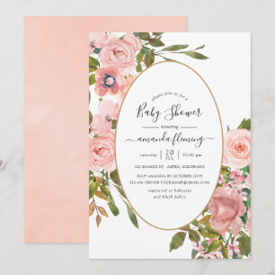 Invitation Baby Shower aquarelle rose et or rose