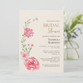 Invitation Baby shower aquarelle rose florale (Debout devant)
