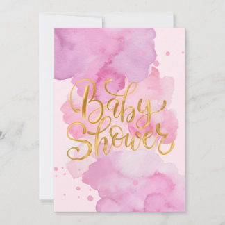 Invitation baby shower, Aquarelle rose pour une fi