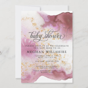 Invitation Baby shower aquarelle Rose quartz or Géode