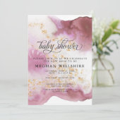 Invitation Baby shower aquarelle Rose quartz or Géode (Debout devant)