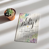 Invitation Baby shower Aquarelle Succulent Plantes Bois blanc