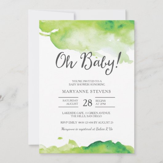 Invitation baby shower | Aquarelle verte (Devant)