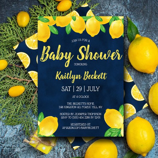 Invitation Baby Shower arbre citron aquarelle moderne
