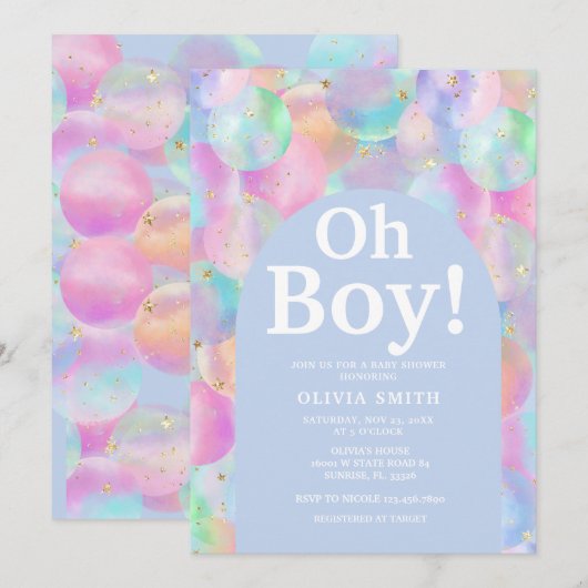 Invitation Baby shower Arc bleu arc-en-ciel (Devant / Derrière)