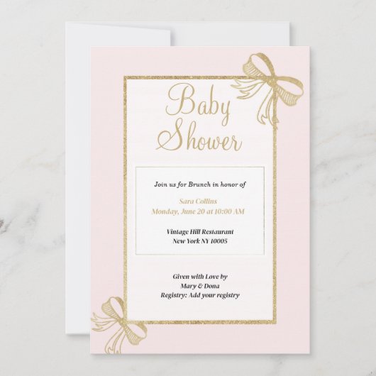Invitation Baby shower arc de parties scintillant en or rose (Devant)