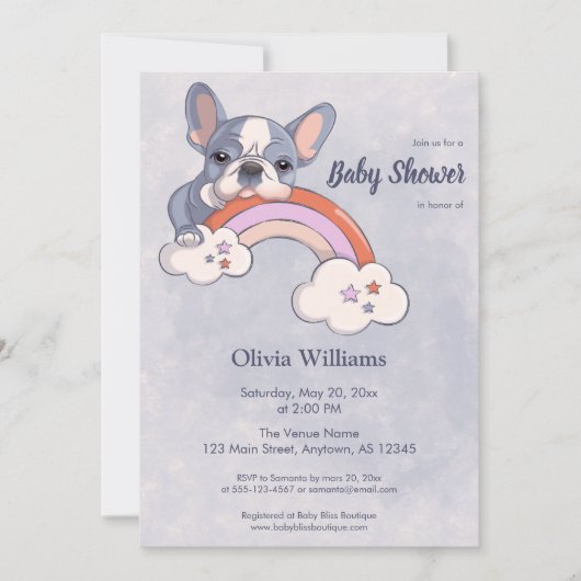 Invitation Baby shower Arc-en-ciel à Chien-Chien-Chien mignon (Devant)