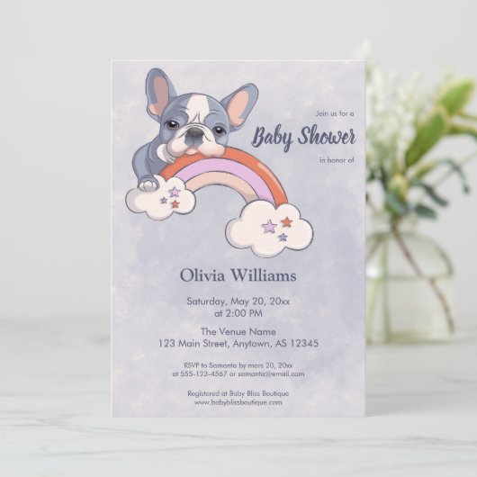 Invitation Baby shower Arc-en-ciel à Chien-Chien-Chien mignon (Debout devant)