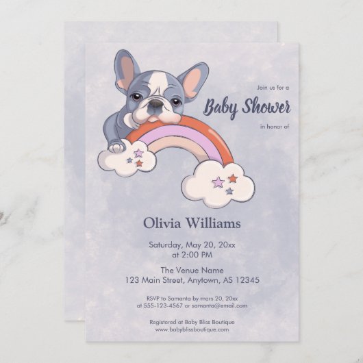 Invitation Baby shower Arc-en-ciel à Chien-Chien-Chien mignon (Devant / Derrière)