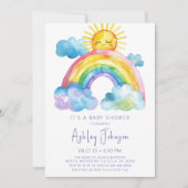 Invitation Baby shower arc-en-ciel aquarelle (Devant)