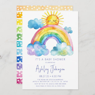 Invitation Baby shower arc-en-ciel aquarelle