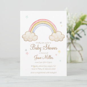 Invitation Baby shower arc-en-ciel aquarelle