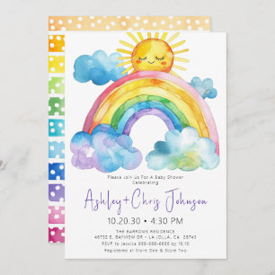 Invitation Baby shower arc-en-ciel aquarelle