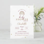 Invitation Baby shower arc-en-ciel blanc mignon (Debout devant)