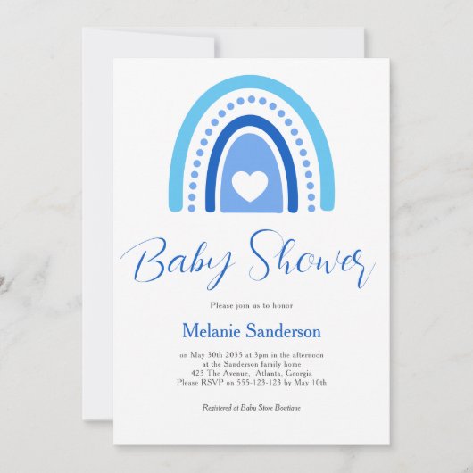 Invitation Baby shower arc-en-ciel bleu Boho (Devant)