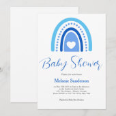 Invitation Baby shower arc-en-ciel bleu Boho (Devant / Derrière)