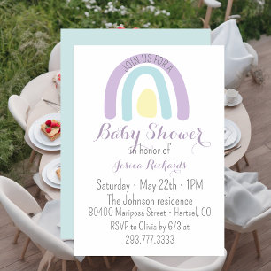 Invitation Baby shower arc-en-ciel bleu lilas aquarelle