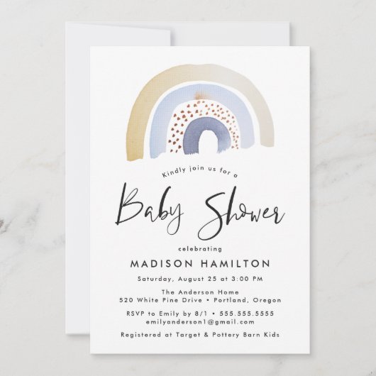 Invitation Baby shower arc-en-ciel bleu pâle (Devant)