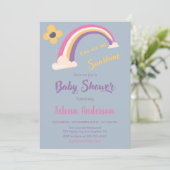 Invitation Baby shower arc-en-ciel bleu "Vous êtes mon soleil (Debout devant)
