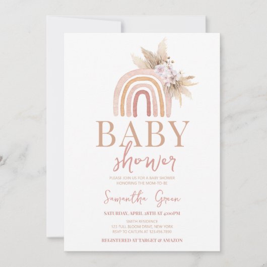 Invitation Baby shower arc-en-ciel Boho (Devant)