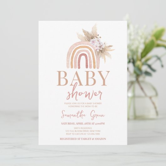 Invitation Baby shower arc-en-ciel Boho (Debout devant)