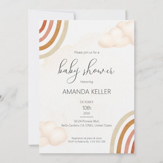 Invitation Baby shower arc-en-ciel Boho (Devant)