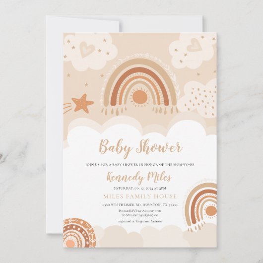 Invitation Baby shower arc-en-ciel Boho (Devant)