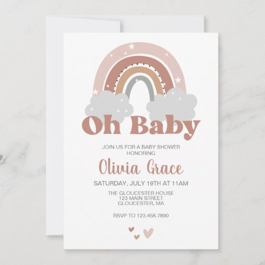 Invitation Baby shower arc-en-ciel Boho (Devant)