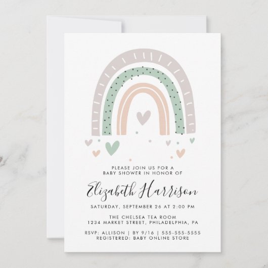 Invitation Baby shower arc-en-ciel Boho (Devant)