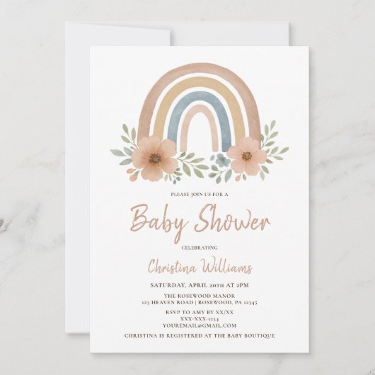 Invitation Baby shower arc-en-ciel Boho (Devant)