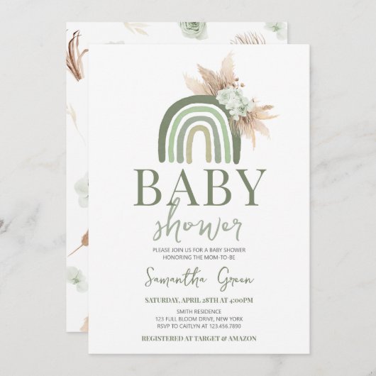 Invitation Baby shower arc-en-ciel Boho (Devant / Derrière)