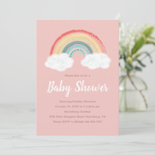 Invitation Baby shower arc-en-ciel Boho (Debout devant)
