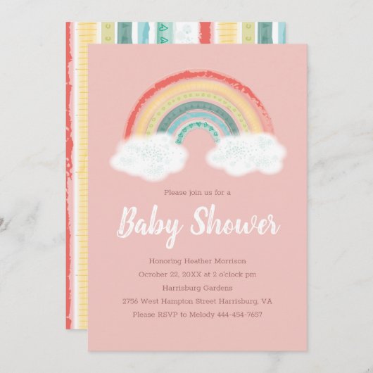 Invitation Baby shower arc-en-ciel Boho (Devant / Derrière)