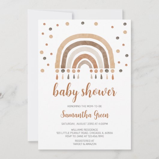 Invitation Baby shower arc-en-ciel Boho (Devant)