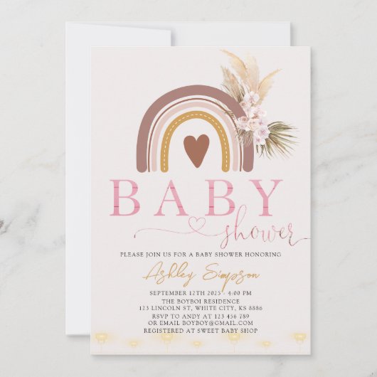 Invitation Baby shower arc-en-ciel Boho (Devant)