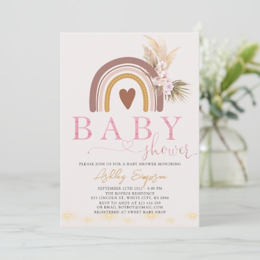 Invitation Baby shower arc-en-ciel Boho (Debout devant)