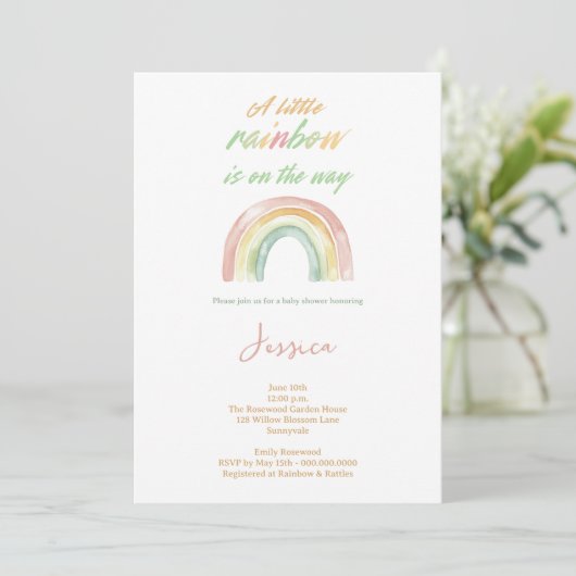 Invitation Baby shower arc-en-ciel Boho à l'aquarelle mignonn (Debout devant)