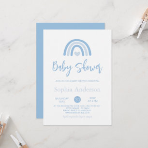 Invitation Baby shower arc-en-ciel Boho bleu garçon