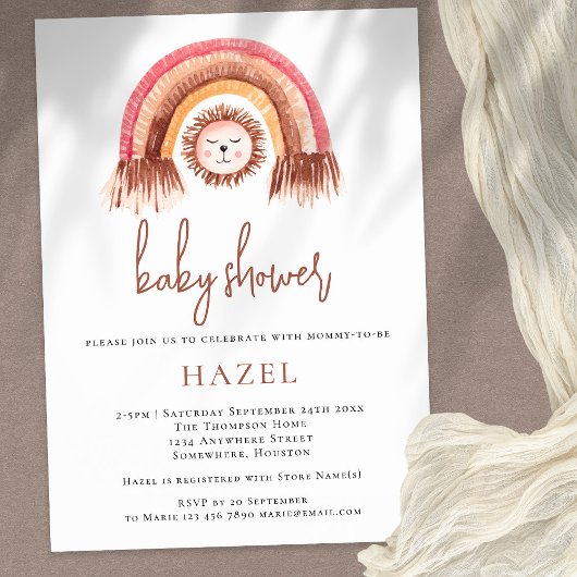 Invitation Baby shower arc-en-ciel Boho Cute Lion