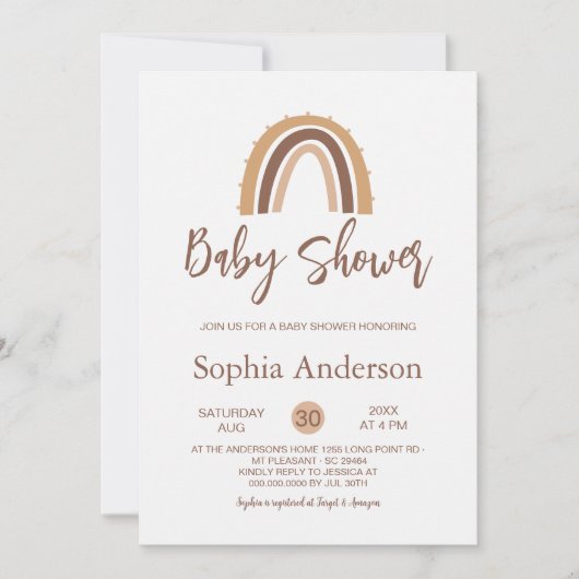 Invitation baby shower arc-en-ciel Boho marron (Devant)