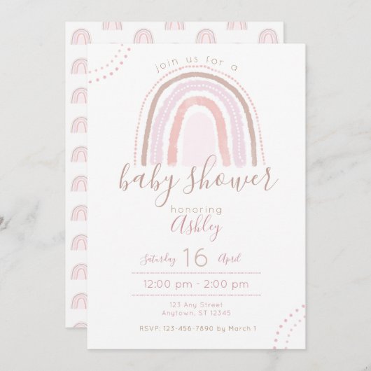Invitation Baby shower Arc-en-ciel Boho moderne saupoudrer (Devant / Derrière)