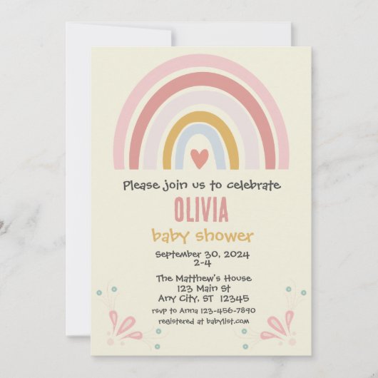 Invitation Baby shower arc-en-ciel Boho | Personna (Devant)