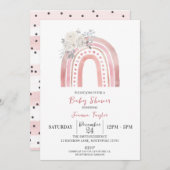 Invitation Baby shower arc-en-ciel Boho, Roses blanches (Devant / Derrière)