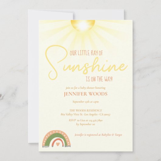 Invitation Baby shower arc-en-ciel Boho Sunshine (Devant)