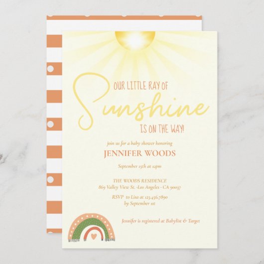 Invitation Baby shower arc-en-ciel Boho Sunshine (Devant / Derrière)