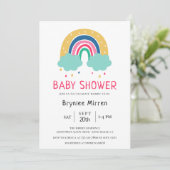 Invitation Baby shower arc-en-ciel coloré (Debout devant)
