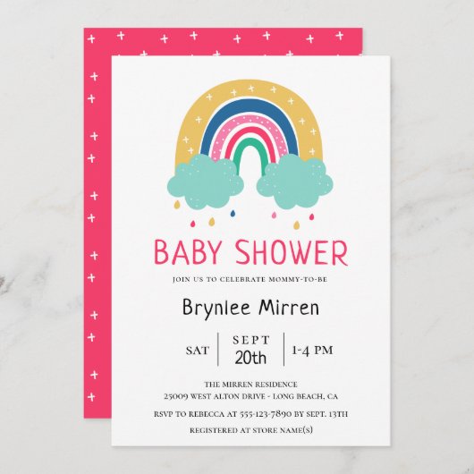 Invitation Baby shower arc-en-ciel coloré (Devant / Derrière)