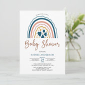 Invitation Baby shower arc-en-ciel de Boho aux tons bleus bou (Debout devant)