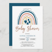Invitation Baby shower arc-en-ciel de Boho aux tons bleus bou (Devant / Derrière)